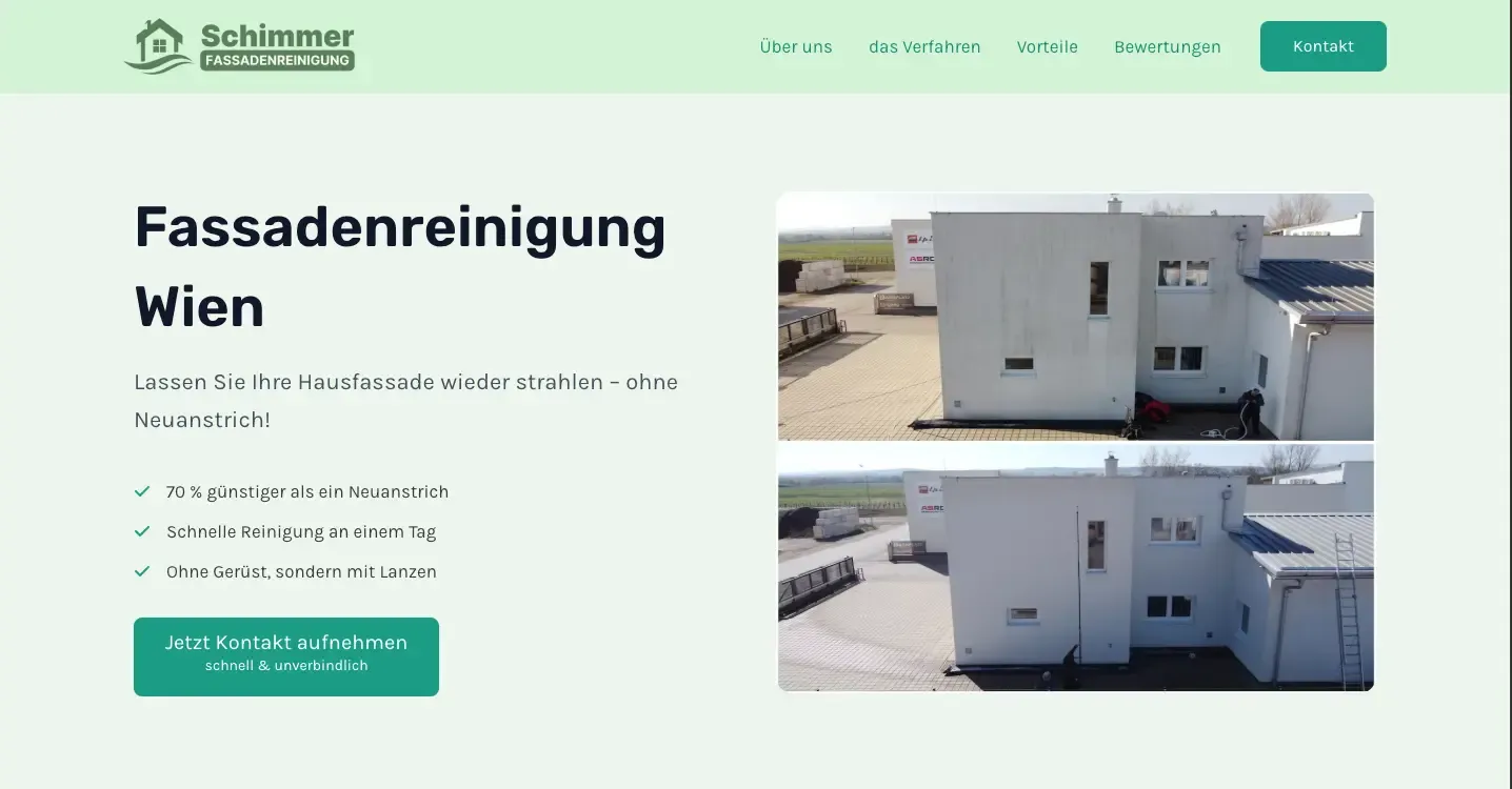 Screenshot der Website: Fassadenreinigung · Wien